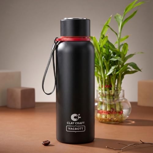 Image of Clay Craft Evevrest 500 Ml Double Wall Vacuum Insulated Stainless Steel Water Bottle | 24 Hrs Cold & 18 Hrs Hot | 1 Year Limited Warranty | AIRITIGHT, BPA-Free | BIS Certified| Made In India (Black)