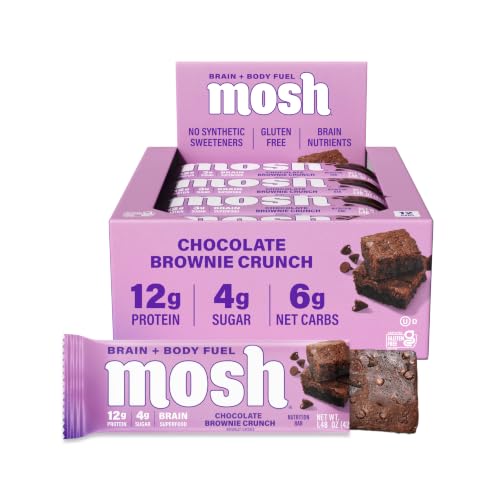 MOSH Chocolate Brownie Crunch Protein Bars, 12g Protein, Gluten Free, 12 Ct