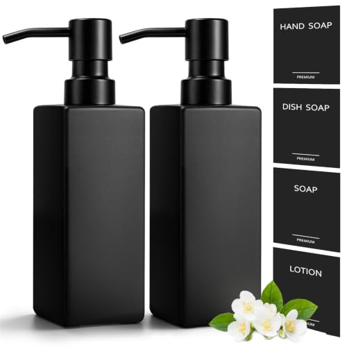 GMISUN Black Soap Dispenser, Hand Soap Dispenser Bathroom, 12oz Glass Soap Dispenser with Stainless Steel Pump, Liquid Dish Soap Dispenser for Kitchen, Modern Bathroom/Kitchen Soap Dispenser Set
