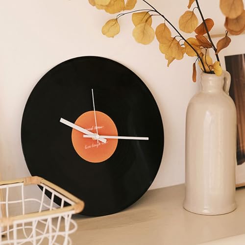 Horloge nostalgique disque à cadran noir et aiguilles blanches pour décoration
