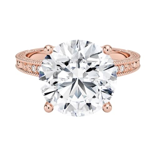 5 Ct Round Cut Engraved Pave Lab Grown Diamond Ring For Women