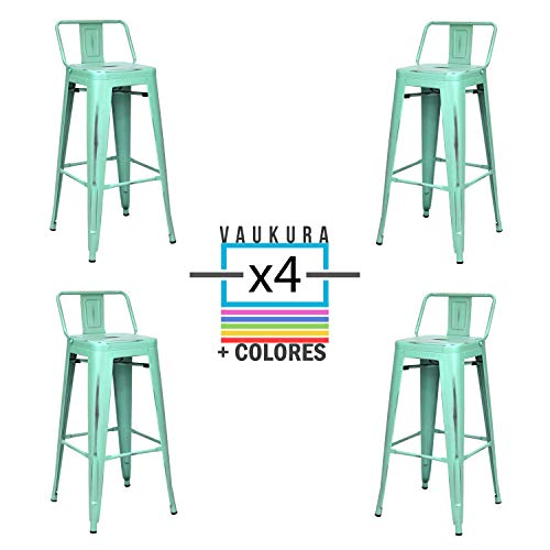 Vaukura Taburete Alto con Respaldo Tolix Vintage (Pack 4) (Verde Menta)