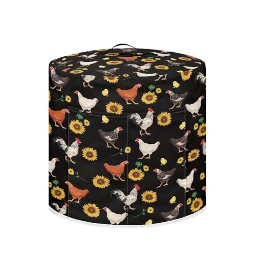 NETILGEN Insulated Pressure Cooker Appliance Cover, Also Fit for Rice Cooker, Air Fryer and Crock Pot, 3 Qt Dust Cover with Pocket for Spoon/Cooking Utensils/Recipes, Chicken Sunflower Black