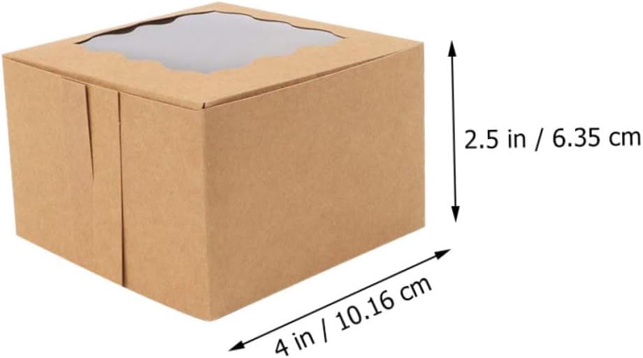 Cabilock 50pcs Kraft Paper Cake Boxes with Window Portable Cupcake Carrier Cookies Donuts and Desserts Sturdy and Packaging for Parties and Events