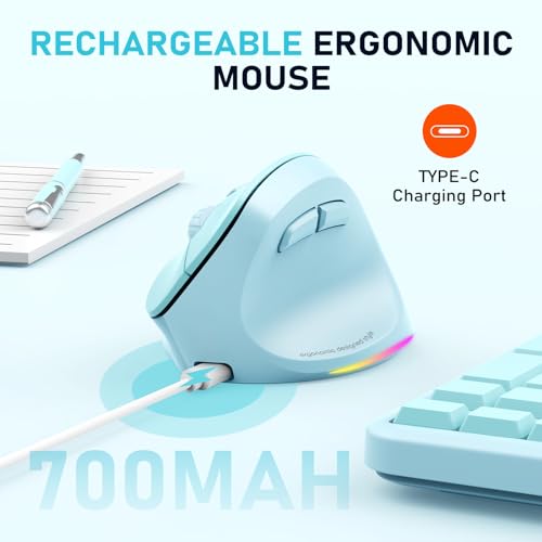 Image of MEETION Ergonomic Wireless Vertical Mouse, Rechargeable, Blue