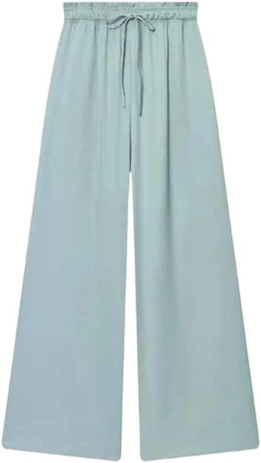 Women's Spring Set Pullover Puff Sleeve Shirt Elastic Waist Pockets Long Pants Set