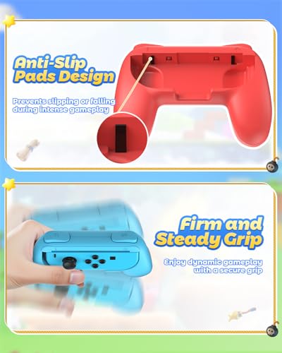 Image of FYOUNG Hand Grips Compatible with Switch /Switch OLED Model Controllers, Grip Compatible with Switch Joy Con - Blue and Red (2 Packs)