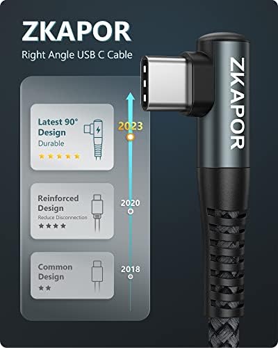 ZKAPOR USB C Charger Cable Right Angle 30CM, Type C Charger Cable Fast Charging Nylon USB C Cable Fast Charging Compatible iPhone 15/15 Pro Max, Samsung Galaxy S23, Note 10, Huawei P40, Google Pixel