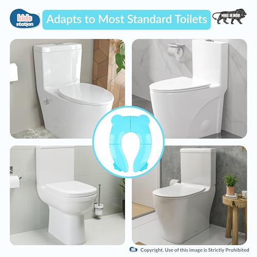 Image of Kids Station Foldable & Portable Baby Potty Training Seats-Suitable for potty training of Boys-Potty Training Seat for 1+ Year child-Travel Friendly, Easy to Carry (Blue, Foldable Potty Seat)