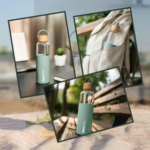 Image of Borosilicate Glass Water Bottle 500 ml | Leakproof Bamboo Lid & Silicone Sleeve | BPA Free Reusable Drinking Bottle for Office, Gym, Travel & Daily Use