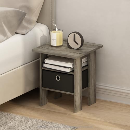 Furinno TIDUR Night Stand, Open Shelf Design Nightstand with Storage Bin, Bedside Table, End Table, Side Table, for Bedroom, Living Room, French Oak
