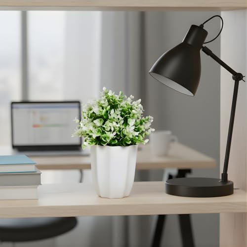Image of fancymart Artificial Plant Hackleberry White Bunch in Pot - 22 cm Height, Perfect for Tabletop Decoration | Ideal for Home & Office Decor