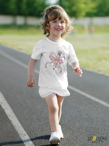Cute Pink Bow Pencil Girls Tshirt – Kids T-Shirt & Toddler Tee for Back-to-School Trendy Outfit2