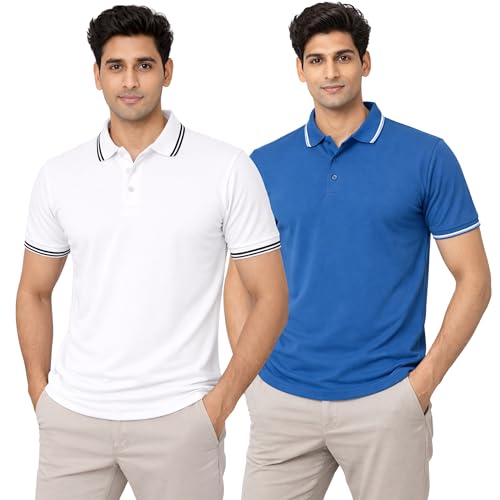 Image of Hangout Hub Men's Polo T Shirt | Solid | Plain Regular Fit Tees|Collar T-Shirts|Half Sleeves|Set of 1 & 2|HH.MP.MAR