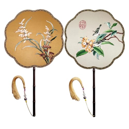 Éventail rond de collection avec broderie fine double face style Hanfu - 3