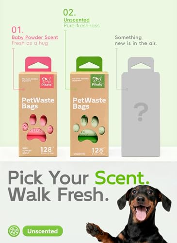 Image of Dog Poop Bags, 128 Count, Unscented, Green | Fragrance-Free Formula, Extra Thick, 60% Recycled Plastic, 16 Bags Per Roll, Dual Green Designs, Easy-Peel Sticker