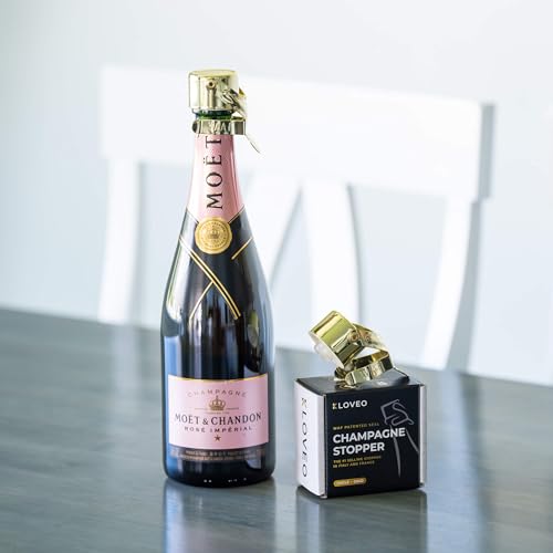 Image of Champagne Stoppers by Kloveo - Patented Seal - Made in Italy - Professional Grade WAF Champagne Bottle Stopper - Prosecco, Cava, and Sparkling Wine Stopper - Gold (Pack of 2)