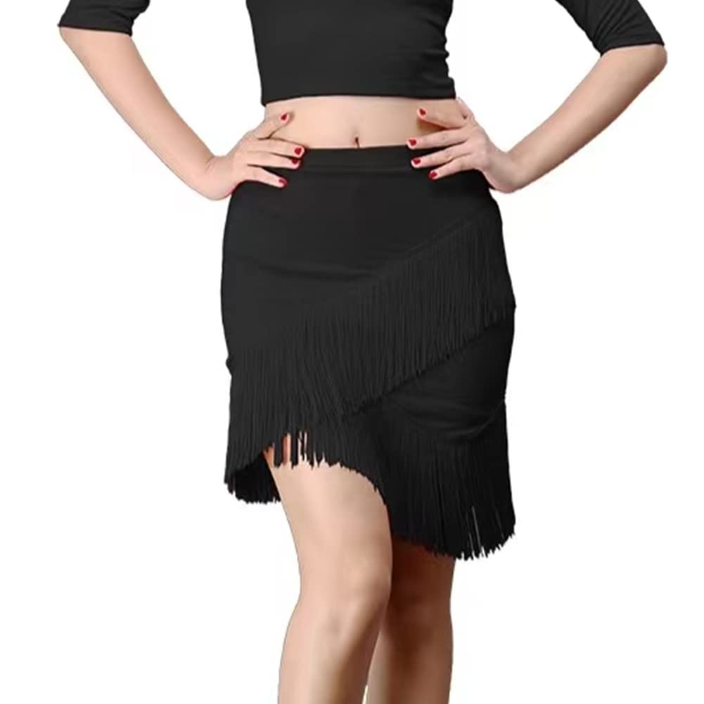 AUPanccWomen's Adult Tassel Dance Skirt Hip Short Dress Latin Dance Skirt Dance Performance Ballroom Fringe Skirt