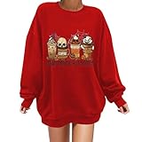 Bringbring - Sudadera de Halloween para mujer, Rigolo Halloween Gráfico impreso, vestido de suéter de gran tamaño, cuello redondo, sudadera de manga larga, otoño invierno polar cálido, B-rojo., M
