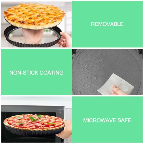 Miniatura 4 de Lixiluxia Moldes Tartas Redondo 28cm, Molde Para Quiche Con Base Extraíble, Molde Tartaletas De Acero Al Carbono Antiadherentes, Forma De Quiches, Para Pasteles, Pizza, Tarte Tatin, Pie Pan, Negro