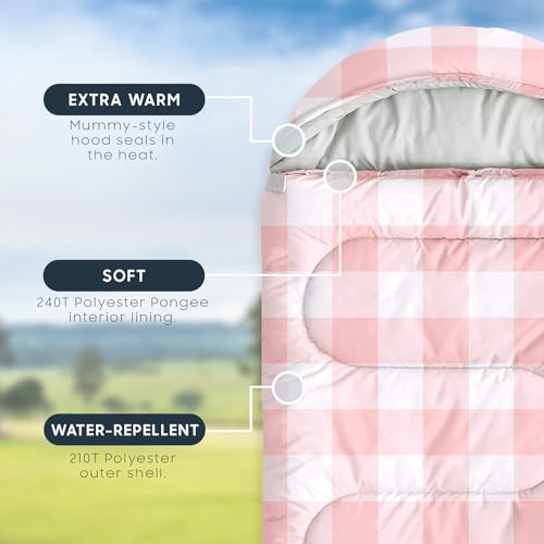 Wake In Cloud - Bolsa de Dormir para Niños, Ligera y Compacta para Camping en 3 Estaciones, Diseño Cuadro Vichy miniatura 3