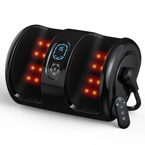 HTM Shiatsu Foot and Calf Massager with Heat – 3 Vibration Speeds and 3 Modes, 3D Deep Kneading & Rolling, Electric Foot Massager with Remote, Machine-Washable Cover, Gift for Men/Women/Birthday