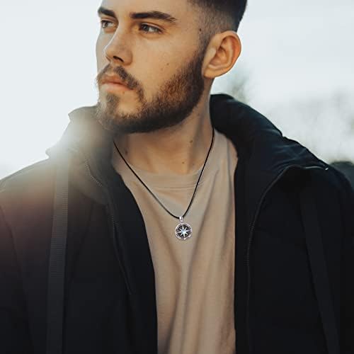 Valentine's Day Gift Compass Locket Necklace 925 Sterling Silver Card Compass Moonstone Chain Photo Locket Amulet Medallion with Photo Compass Jewellery for Men Son Boys Women Gifts