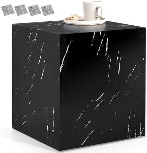 tectake® Table Basse Carré Design Moderne Aspect Marbre Noir 45x4...