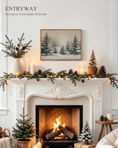 Image of ARPEOTCY Framed Winter Christmas Wall Art, Winter Snow Pine
