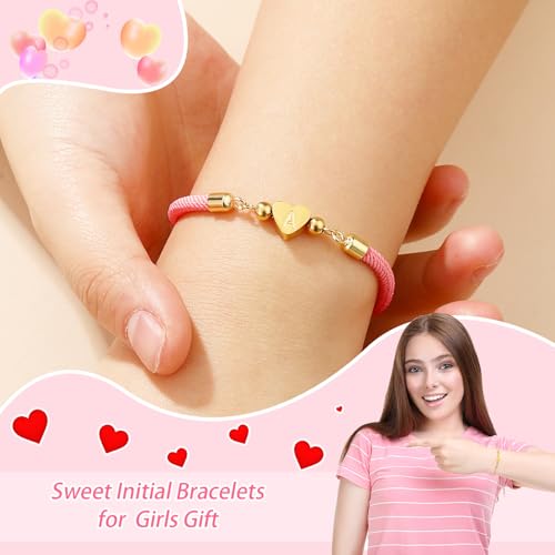 WEDDINEN Initial Bracelets A to Z Dainty Titanium Heart Love Letter Bracelets for Girls,Charm Handmade Braided Name Bracelet Women Trendy Jewelry Birthday Gift for Teen Girls4