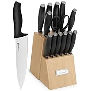 Kuisine Chef Knife Set, High Carbon Stainless Steel Ultra Sharp Blade Ergonomic Handle, Kitchen Knife Block Set with Built-in Sharpener Excellent Gifts for Holiday(Nature,15PCS)…