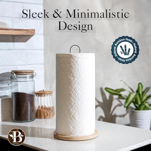 Paper Towel Holder - Wooden Paper Towel Holder with Non-Slip Wood Base, Minimalist Modern Style, Countertop Paper Towel Dispenser for Kitchen, Home, Office - Black Paper Towel Stand by Bambüsi - Thumbnail 2