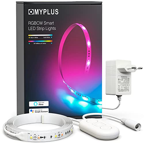 MYPLUS Bande LED intelligente, blanche et couleur ambiance, contrôle de l'application Wifi et synchronisation de la musique, fonctionne avec Alexa et Google Assistant (2 m) Cover