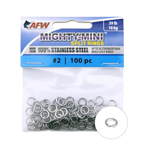 AFW Mighty Mini Fishing Split Rings, Stainless Steel #2, 39lb - 100 pcs