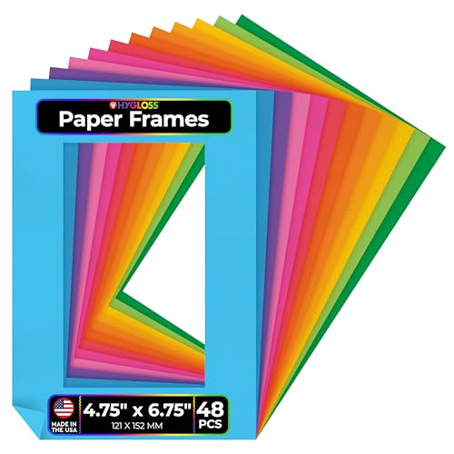 Hygloss 48 Pack Paper Picture Frames Colorful cardstock Photo Frame 4.75x6.75-Inch Papers Frames to Decorate for Wedding Birthday DIY Classroom Crafts and Decorations