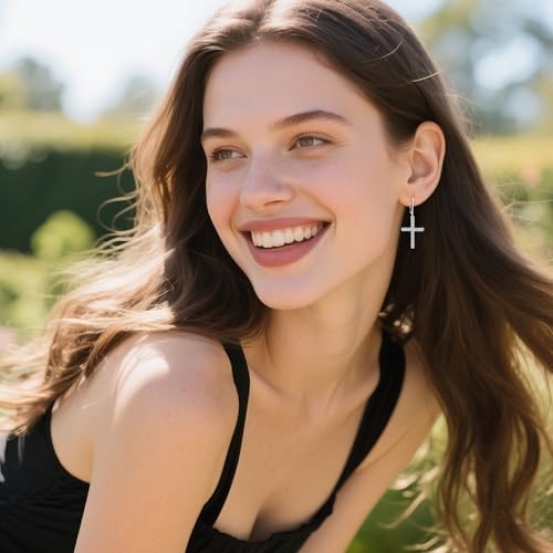 925 Sterling Silver Cross Dangle Earrings for Women 14K Gold Plated Dainty Minimalist CZ Cross Dangle Drop Earrings for Women Trendy Hypoallergenic Leverback Earings2