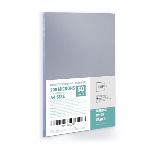 Image of Binditek 200 Micron PVC Binding Covers, A4 Size, Matte, 50 Pack