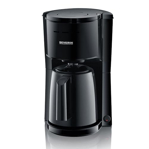 Severin Filterkaffeemaschine mit Thermokanne, Kaffeemaschine für bis zu 8 Tassen, ansprechende Filtermaschine mit Isolierkanne, Single, schwarz, 1 Liter, KA 9306