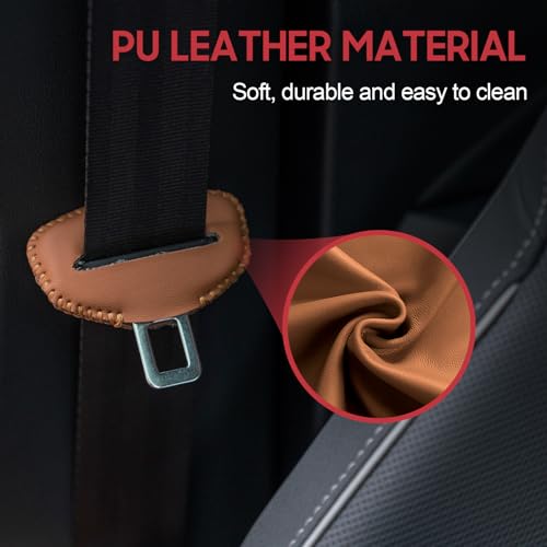 Rislobx Seat Belt Buckle Cover for Car, 2PCS Universal Leather Car Seat Belt Clip, Anti-scratch Auto Seat Belt Buckle Protector, Vehicle Interior Decor Accessories (Brown)