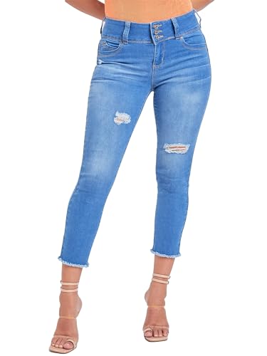 YMI Jeans Women's Wannabettabutt 3-Button Fray Hem Flood