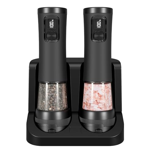 Dcaknri Molinillo eléctrico recargable USB C de sal y pimienta con ventana transparente de gran capacidad de 100 ml y base a prueba de polvo para cocinas, molinillos de grosor ajustable
