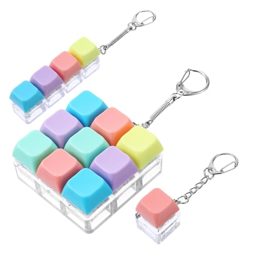 Ptwola 3 Pcs Keyboard Fidget Toy Cute Fidget Keychain 9-in-1 Novelty Clicker Keyboard Toys 4-in-1 Button Keyboard Keychain Gifts for Adults Office Work Library Women Men Backpack