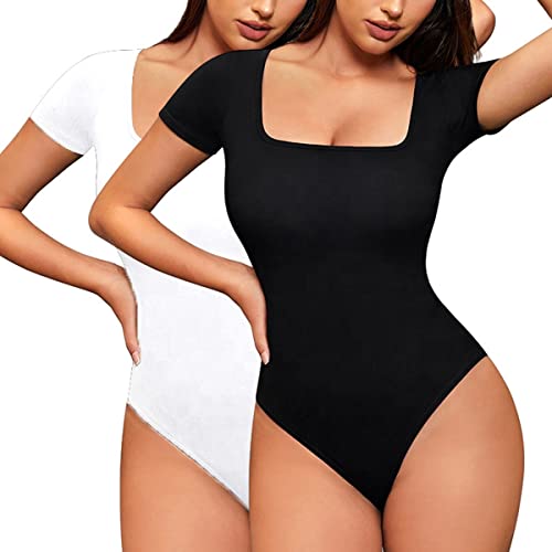 SUIUOI 2PCS Body Sculptant Femme Gainant Amincissant Ventre Plat, Invisible Shapewear Manche Courte Top,Sculptantes Bustier Bodysuit Contrôle Abdominale