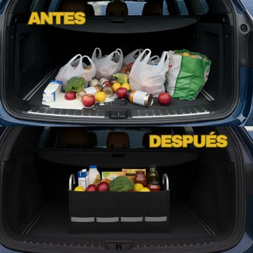 Limpure Organizador de Maletero para Coche con Asas de Aluminio + Organizador de Asiento Set Completo Plegable y Resistente Gran Capacidad y Material Impermeable - imagen 2
