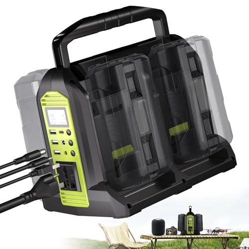 350W Power Inverter 4 Port Pure Sine Wave Inverter Compatible with Ryobi 40V Li-ion Battery DC 40V to AC 120V with AC Outlet USB Port Type-C Port 300LM LED Light for Camping Emergency