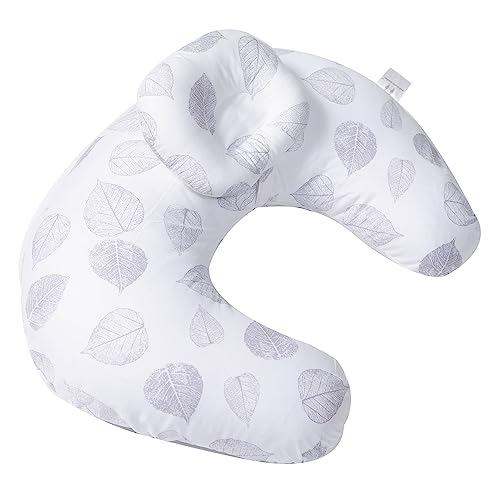 Nursing Pillow for Breastfeeding Baby, Multifunctional Breastfeeding Pillow with Pillowcase U Shape 100% Cotton, Washable Maternity Pillow for Bottle Breast Feeding Infant Support (Light Grey Leaves)
