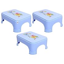 Fun Homes Floral Print 3 Pieces Plastic Bathroom Stool, Blue