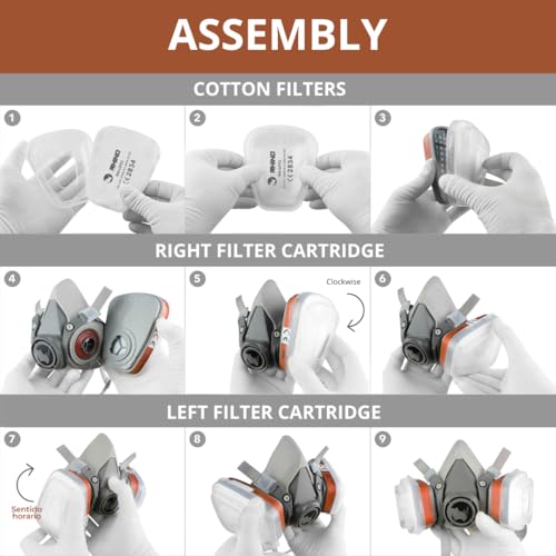 RSM Filter gegen Organische Dämpfe, Filterbaumwolle (3 Paar/ 6 Stück) + Filterdeckel + Filter (1 Paar/2 Stück)