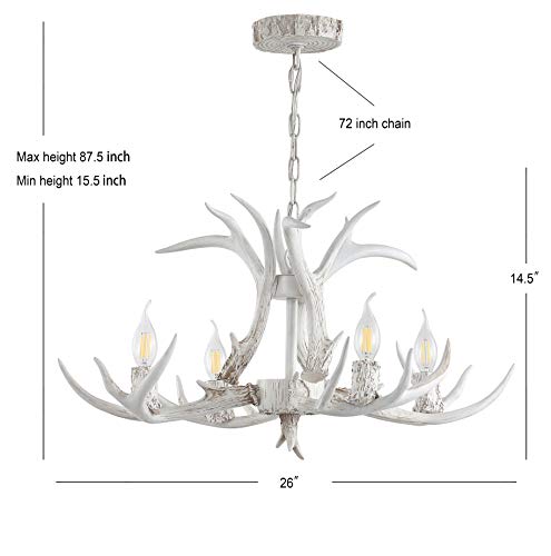 Jonathan Y Jyl6301B Eldora 26" Adjustable Resin Antler 4-Light Led Chandelier, Glam, Rustic,Cottage,Transitional, Dimmable Dining Room, Living Room, Kitchen, Foyer, Bedroom, White #TOP5