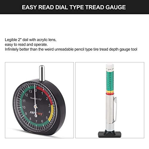 Image of SAFELIFE Tire Tread Depth Gauge, Dial Type Tire Tread Depth Gauge Professional for Motorcycle, Car,Truck and Bus,Easy Reading Tyre Tread Depth Gauge in 32nds (Pack of 2)